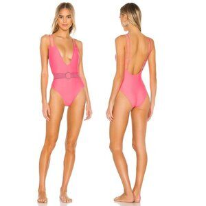 NWT ELLEJAY Coco One Piece Swimsuit Deep V-Neck with Metallic Ring Belt‎ Pink M